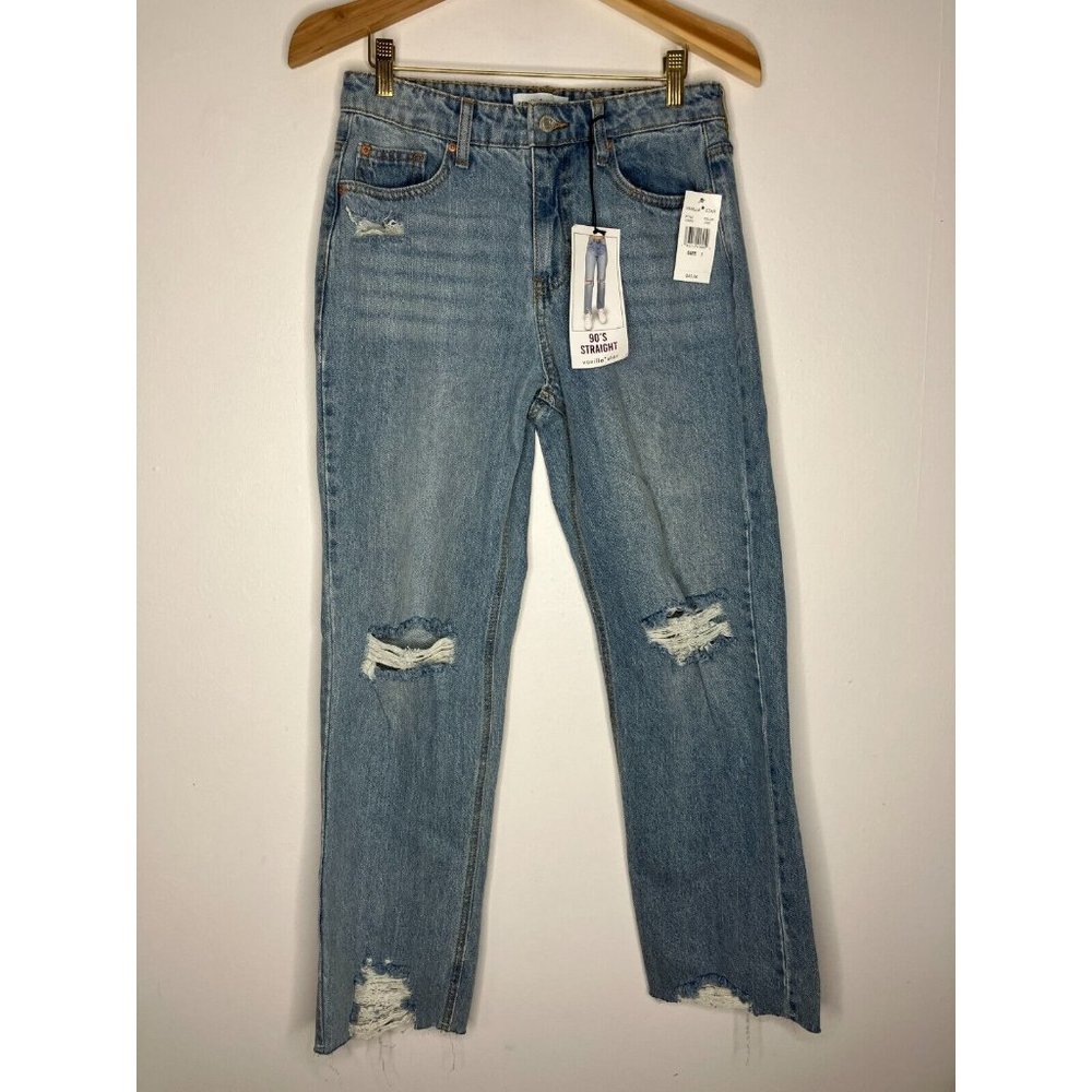 Vanilla Star 90'S Straight Distressed Raw Hem Women's Size 7 Blue Jeans New